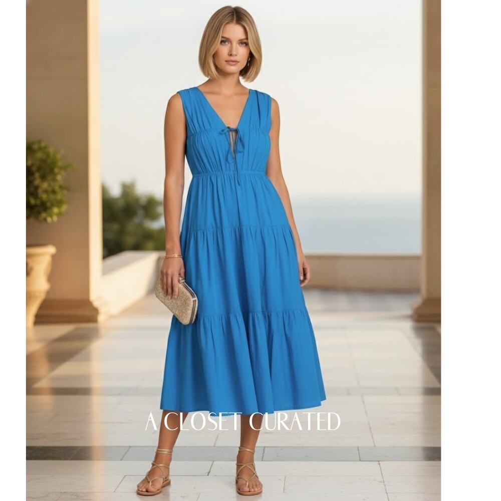 Charina Sarte Thylane Organic Cotton Midi Dress XS Blue NEW
